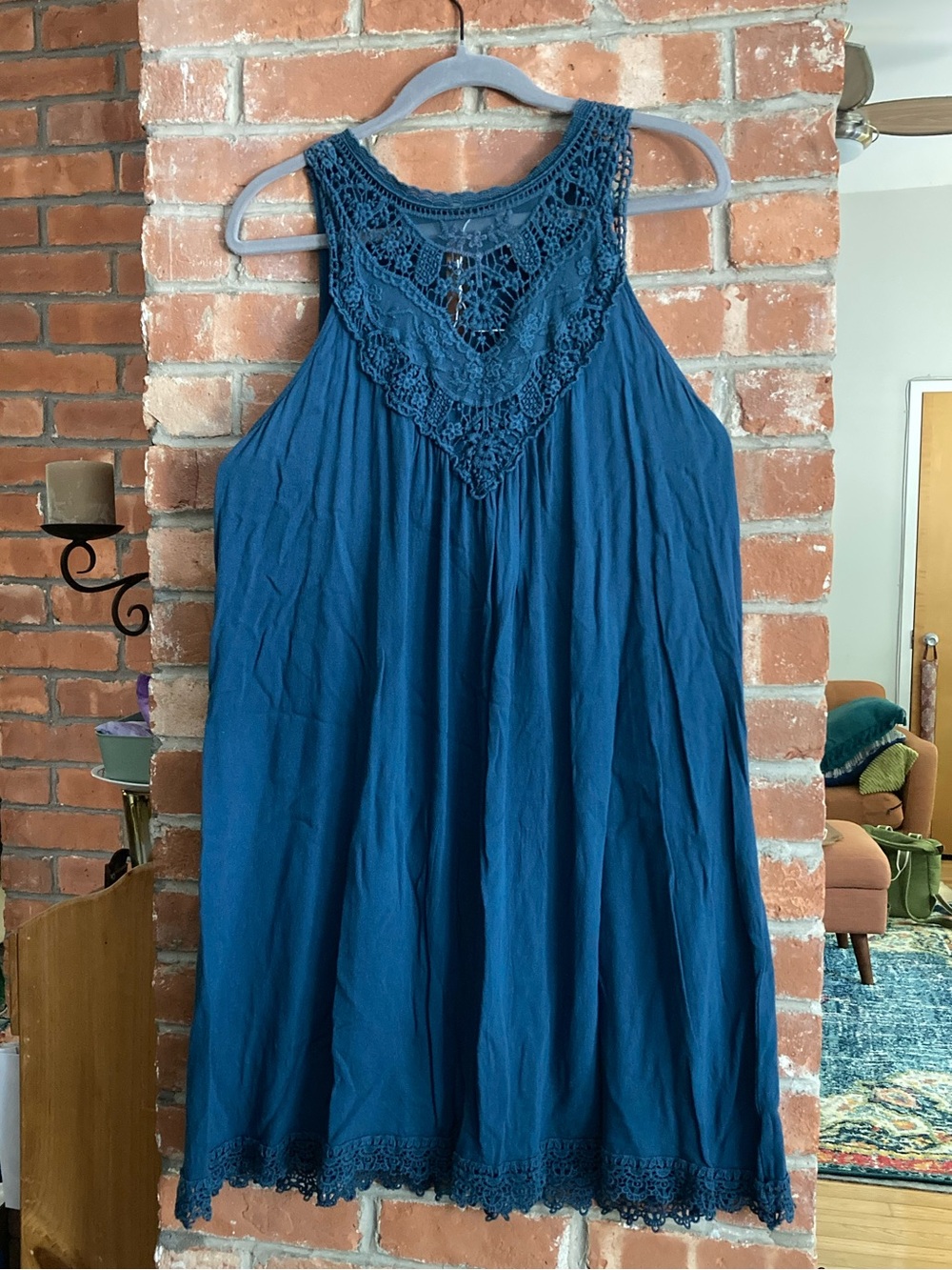 Xhilaration Teal Swing Dress with Crochet Detail